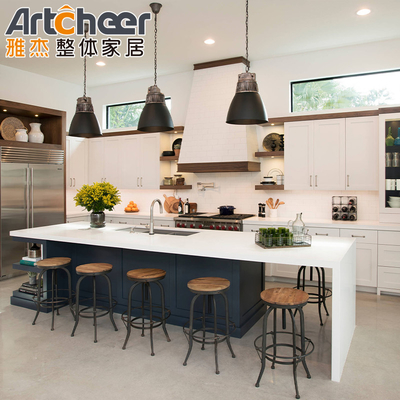 Buy 2023 Customized Size Modern Melamine Board Kitchen Cabinet with Island Table Interior online manufacture