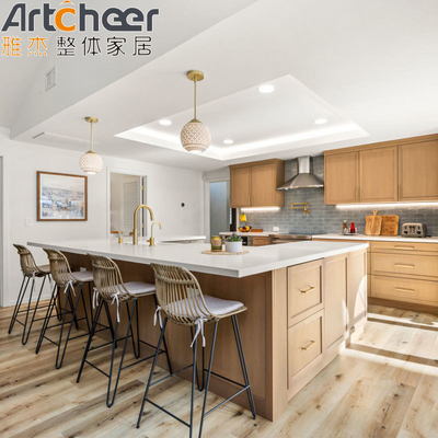 Buy Modern Kitchen Design 2023 Wood Island With Glass Top And Plywood Carcase Accessories online manufacture