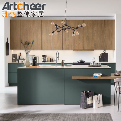 Buy Design Solid Wood Door Panel Kitchen Cupboards with Laminated Half Bullnose Countertop online manufacture