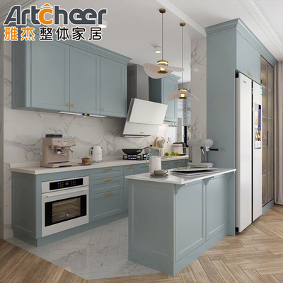 Buy Sale Shaker Grey Solid Wood Kitchen Cabinet with Laminated Bullnose Countertop Edging online manufacture