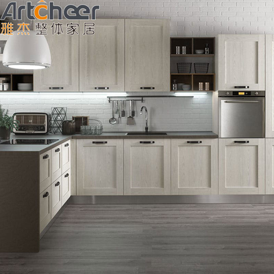 Buy Minimalist Design Wood Kitchen Cabinet with Half Bullnose and Light Grey Cupboard online manufacture