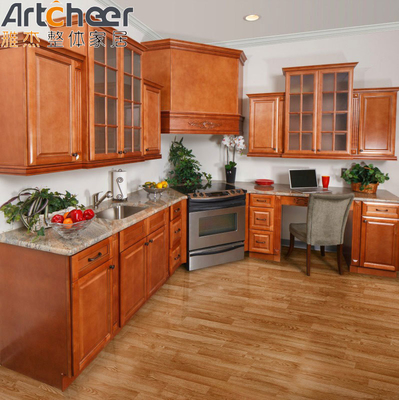 Buy Solid Wood Kitchen Cabinet with Wall Hang Cabinet and PVC Membrane Surface Treatment online manufacture