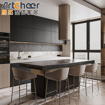 Buy Contemporary Design Wooden Kitchen Cabinets with Island Table and E1 Grade Material online manufacture