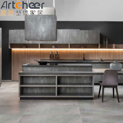 Buy Modern Kitchen Furniture with Dark Grey Marble Look Finish and Flat Edge Countertop online manufacture