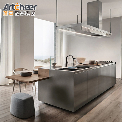 Buy Kitchen Cabinet with Custom Sintered Stone Marble Matte Melamine Dark Grey Black Color online manufacture