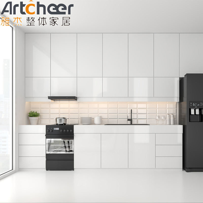 Buy Small Open Kitchen Modern Stylish I Shape White Kitchen Cabinet with Black High Cabinet online manufacture