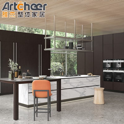 Buy Modern Stylish Stainless Steel Kitchen Cabinet in White MDF with Backsplash and Island online manufacture