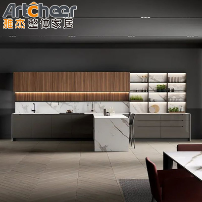 Buy Modern Kitchen Furniture Gray Melamine L Shaped Cabinet Set with Pantry Cupboard online manufacture