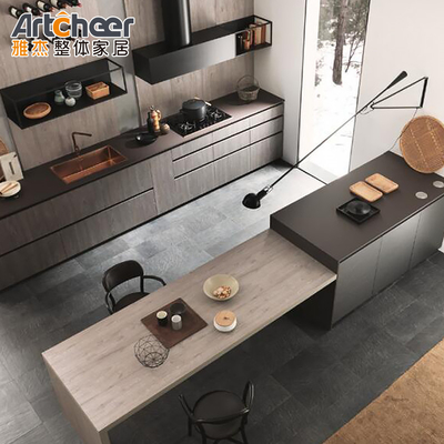 Buy Customized Color Aluminium Kitchen Cabinets with Flat Edge Countertop and Dining Table online manufacture