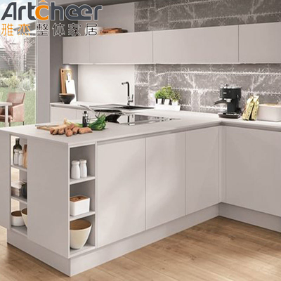 Buy Custom Size Gloss Finish Maple Kitchen Cabinets with Modern Metal Island Dining Table online manufacture