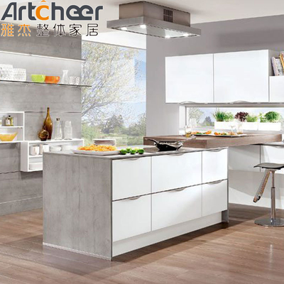 Buy White Solid Wood L Shape Kitchen Cabinets with WPC Pantry Storage Design Concept online manufacture