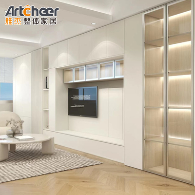 Buy TV Cabinet with Fireplace Design and Hidden TV Lift Cabinet in Customized Color online manufacture