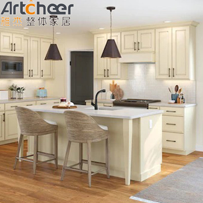 Skinny Shaker Cabinets in Oak Color Made of Solid Birch Wood for Customized Kitchen Design