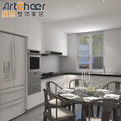 Durable Prefabricated Solid Wood Shaker Style Kitchen Cabinets With Radius Beveled Edge Countertop