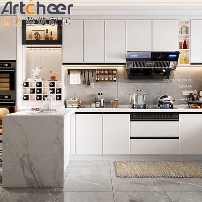 White Color U Shape Kitchen Cabinet WPC Material Customized Size for Modern Home Made