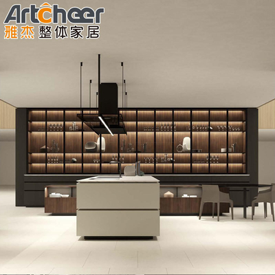 Mail Packing N Kitchen Cabinet with Wood Unit Wall Cabinet and Island in White Color