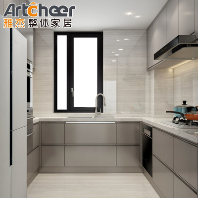 Modern Stylish Grey White Color Kitchen Cabinet With Matt Finish And Wall Hang Design