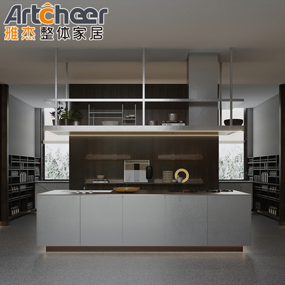 Modern Solid Wood Kitchen Cabinet With Luxury Island And Customized Size Furniture Set