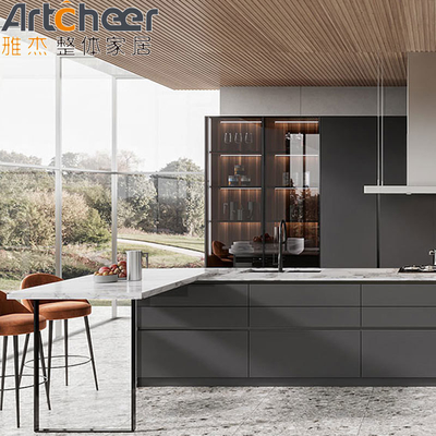Eased Edge Kitchen Cabinets With Island Table I Shape Customized Color