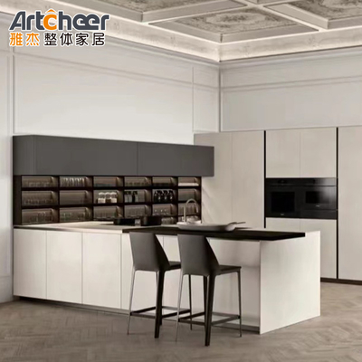 Base Cabinets Kitchen Cabinet Set with Italian Style Island and Quartz Stone Table Top